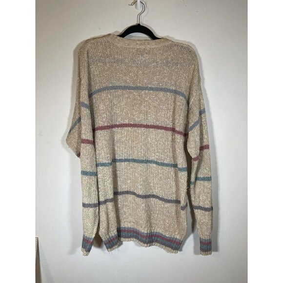 Vintage Boston Traders Chunky Knit Pullover Striped Sweater Size L 1980s 90s Y2K - Picture 2 of 6